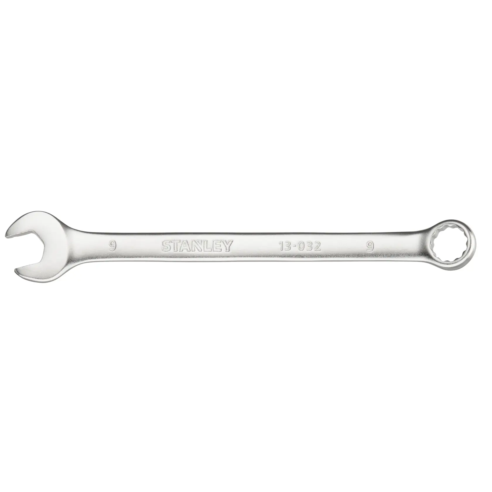 STANLEY FMMT13032-0 combination spanner, silver, flat lay on white background.