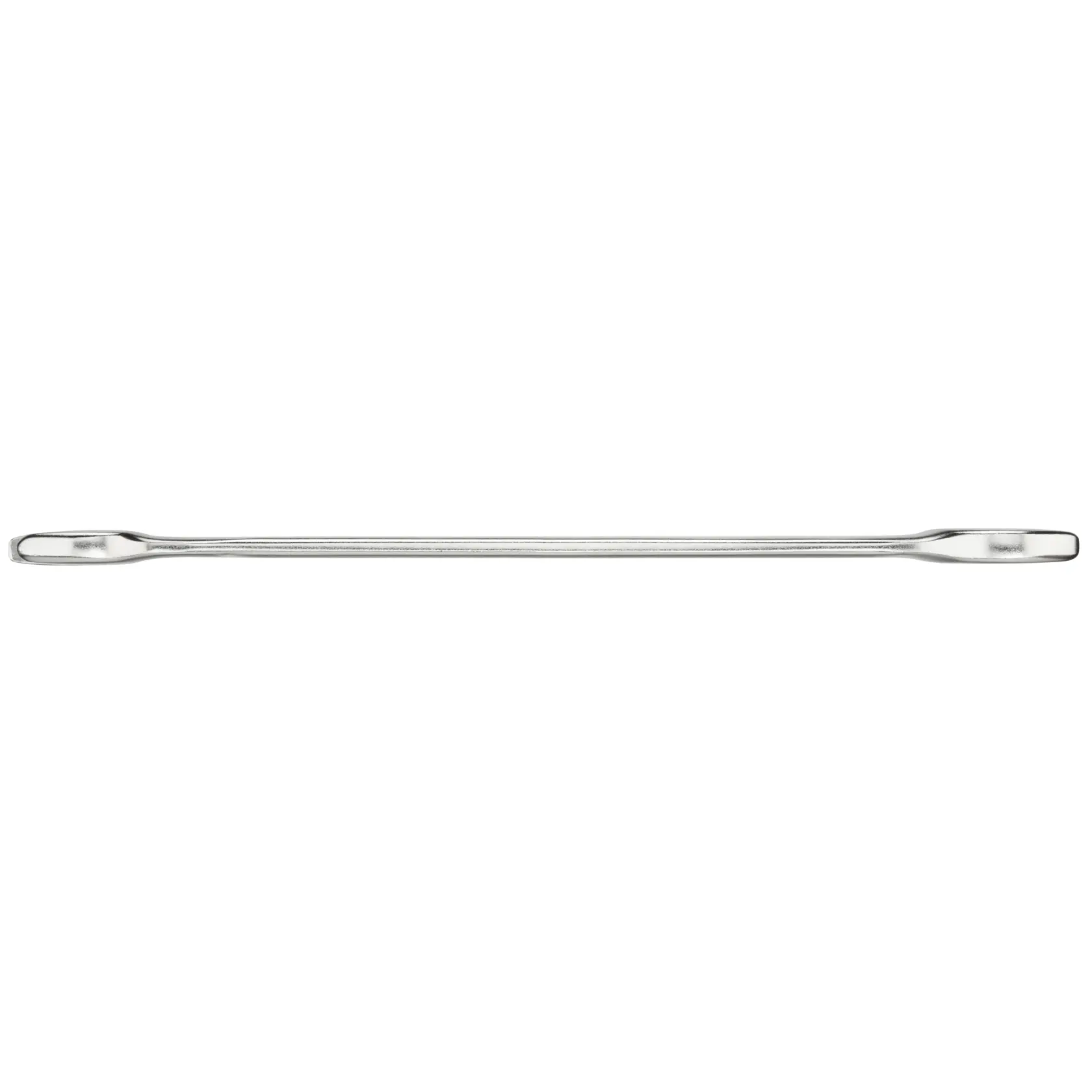 STANLEY FMMT13066-0 double ended flat pry bar, silver metal, side view on white background.