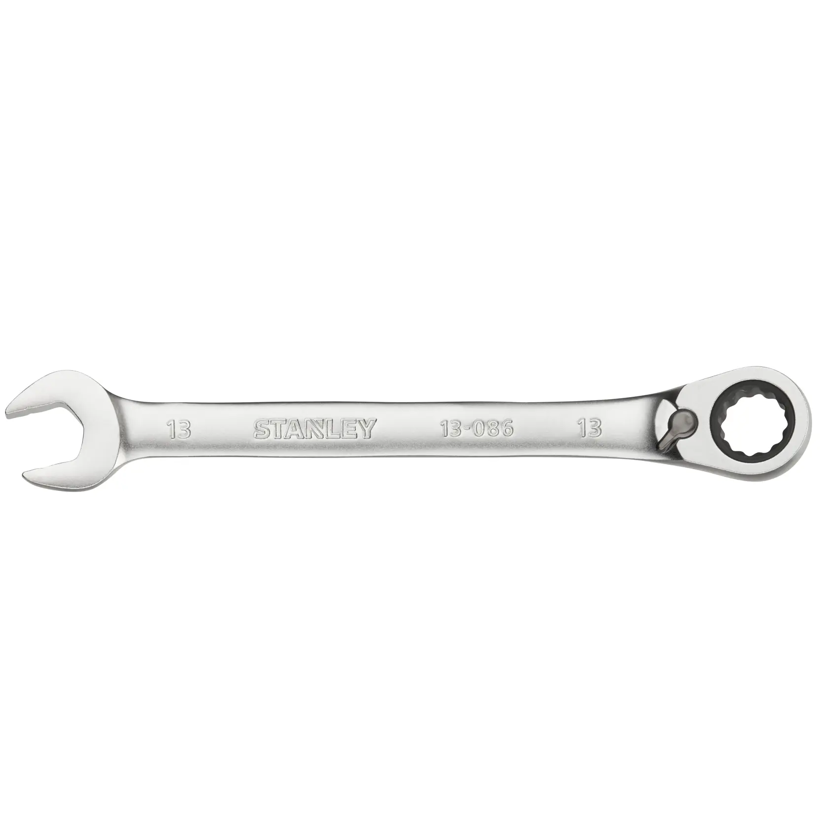 STANLEY FMMT13086-0 combination ratcheting wrench, silver, front angle, product photography
