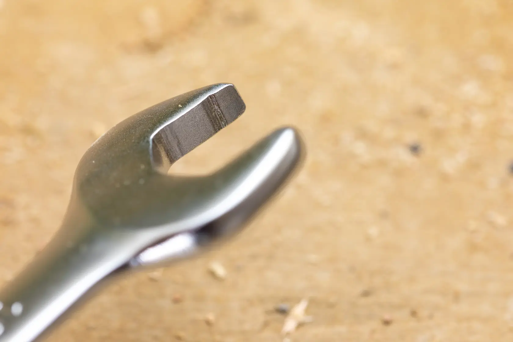 Close-up photo of STANLEY FMMT13087-0 open-end wrench, metal finish, tool photography, angled view.