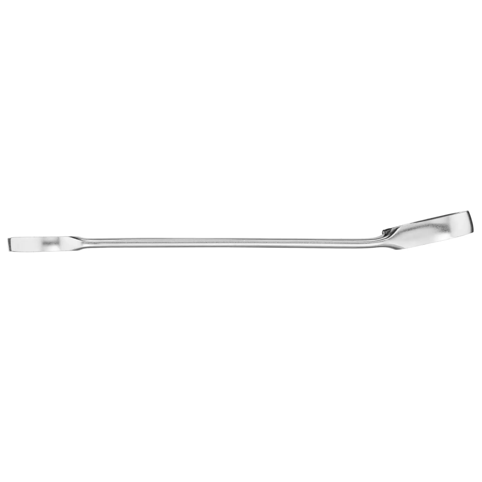 Photo of STANLEY FMMT13094-0 flat pry bar, silver metal, side view on white background.