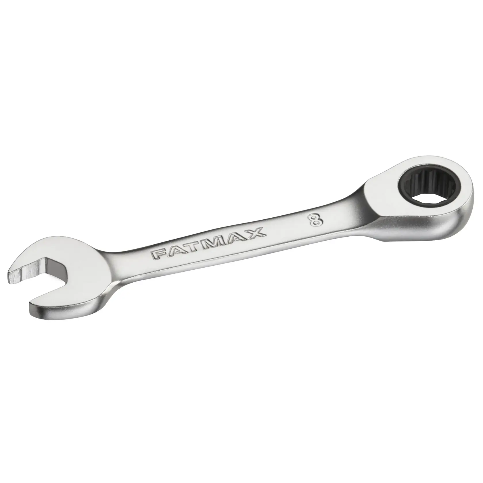 STANLEY FMMT13097-0 combination ratcheting wrench, silver, left angle, open-end and ratchet ring.