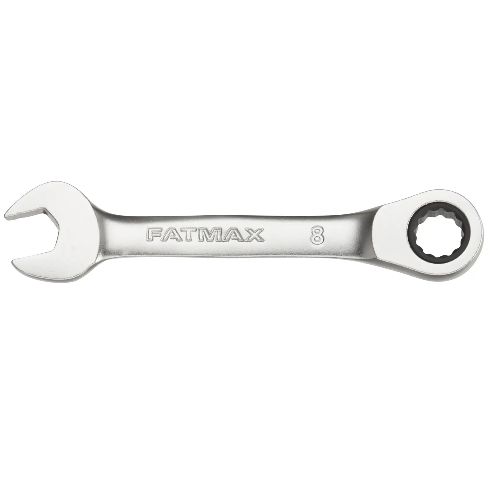 STANLEY FMMT13097-0 ratcheting combination spanner, silver, front view, FATMAX branding visible.