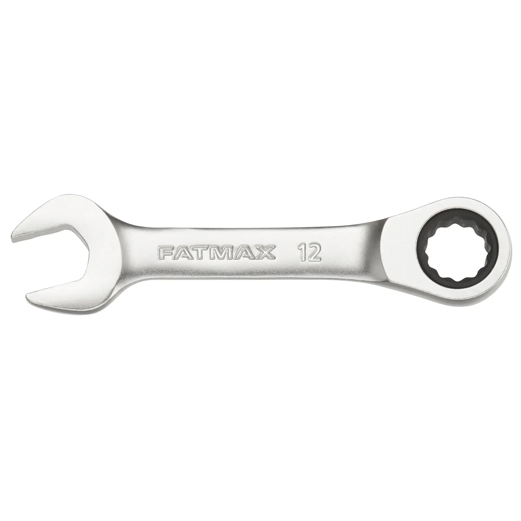 STANLEY FMMT13109-0 combination ratcheting spanner, silver, photography on white background.