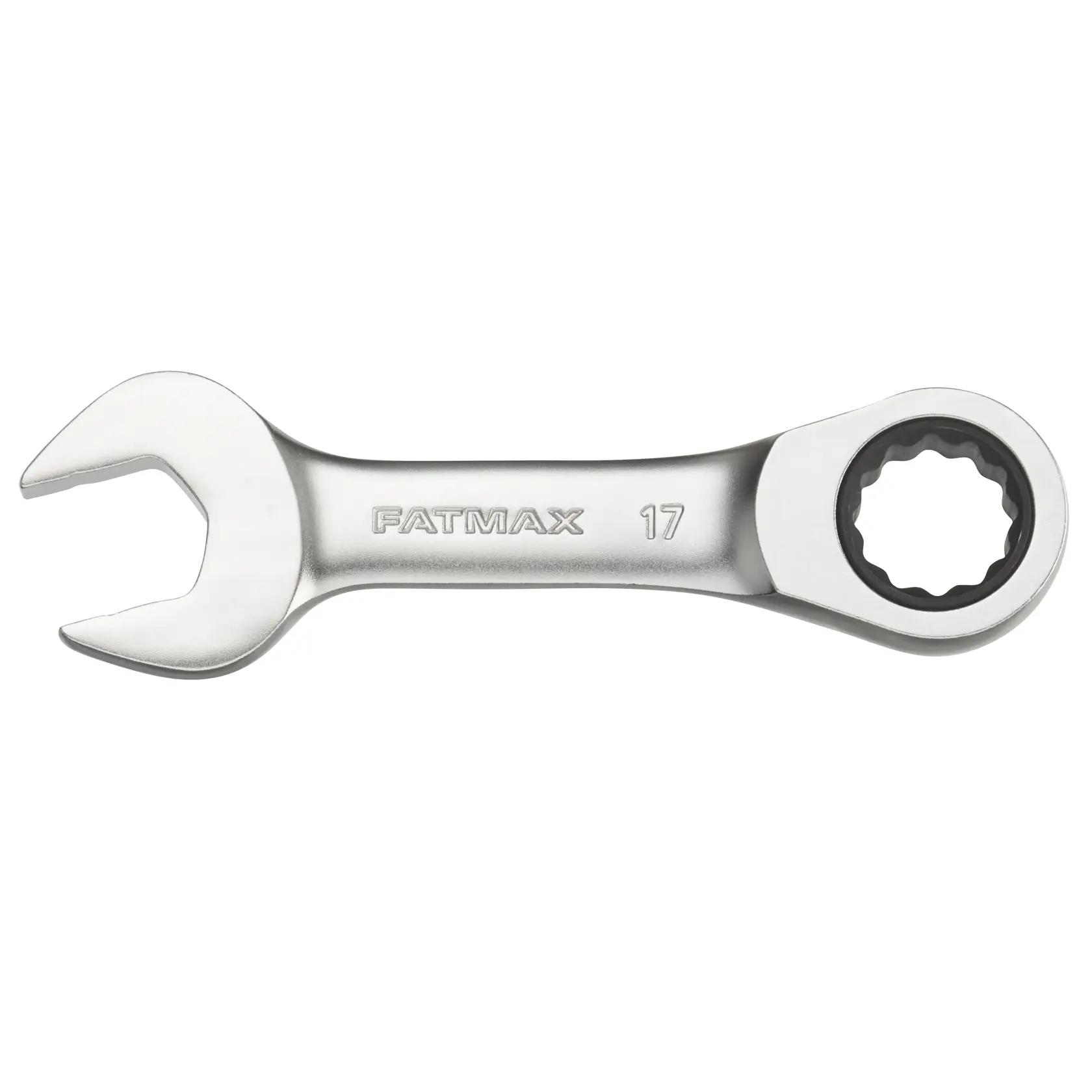STANLEY FMMT13113-0 FatMax 17 mm ratcheting combination wrench, front view, silver finish.