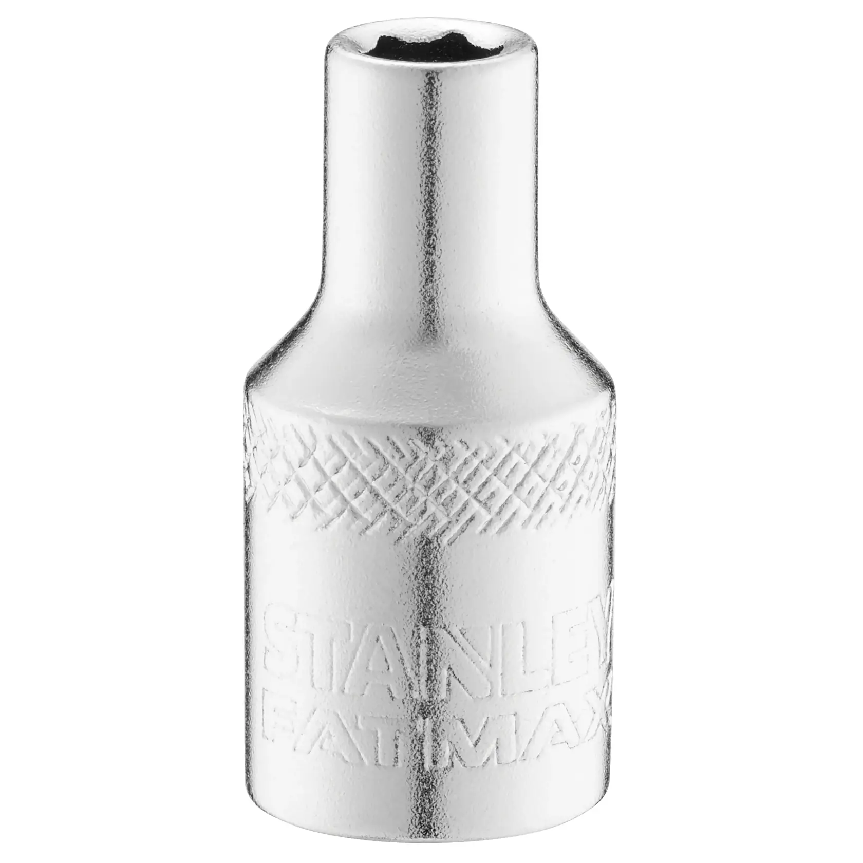 STANLEY FMMT17185-0 chrome finish socket, photo of tool upright on white background.