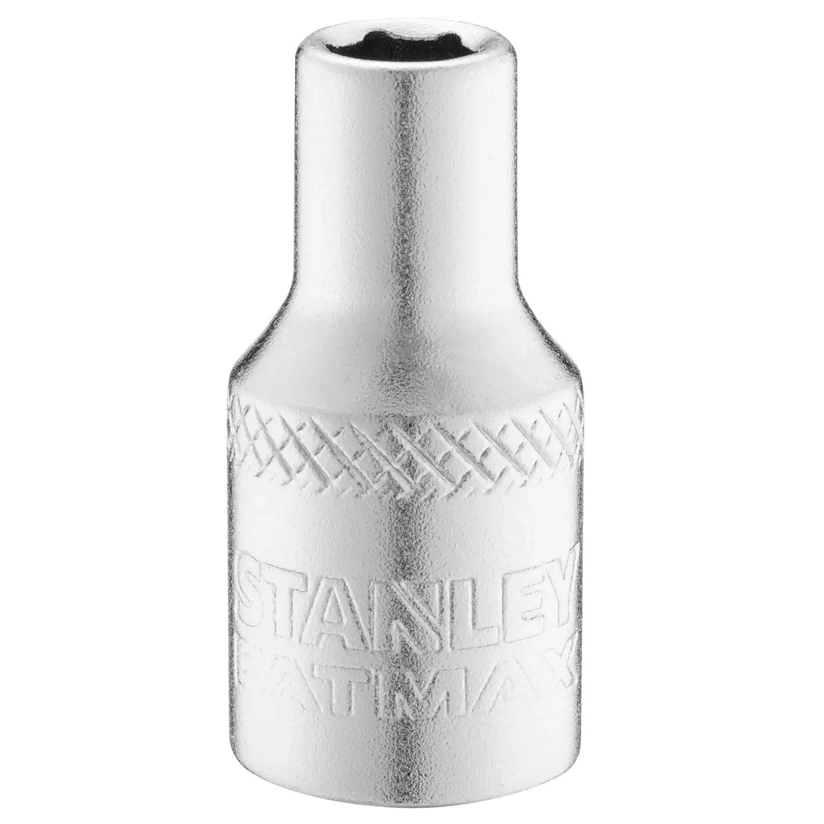 Photo of STANLEY FMMT17186-0 chrome socket with knurled grip, straight-on angle, hand tool accessory.