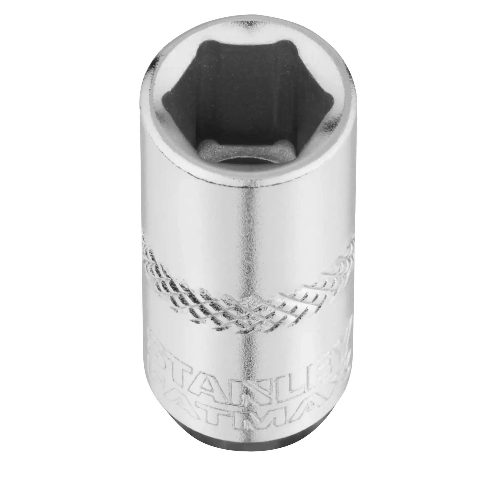 STANLEY FMMT17193-0 chrome socket, 6-point, close-up, photography on white background.