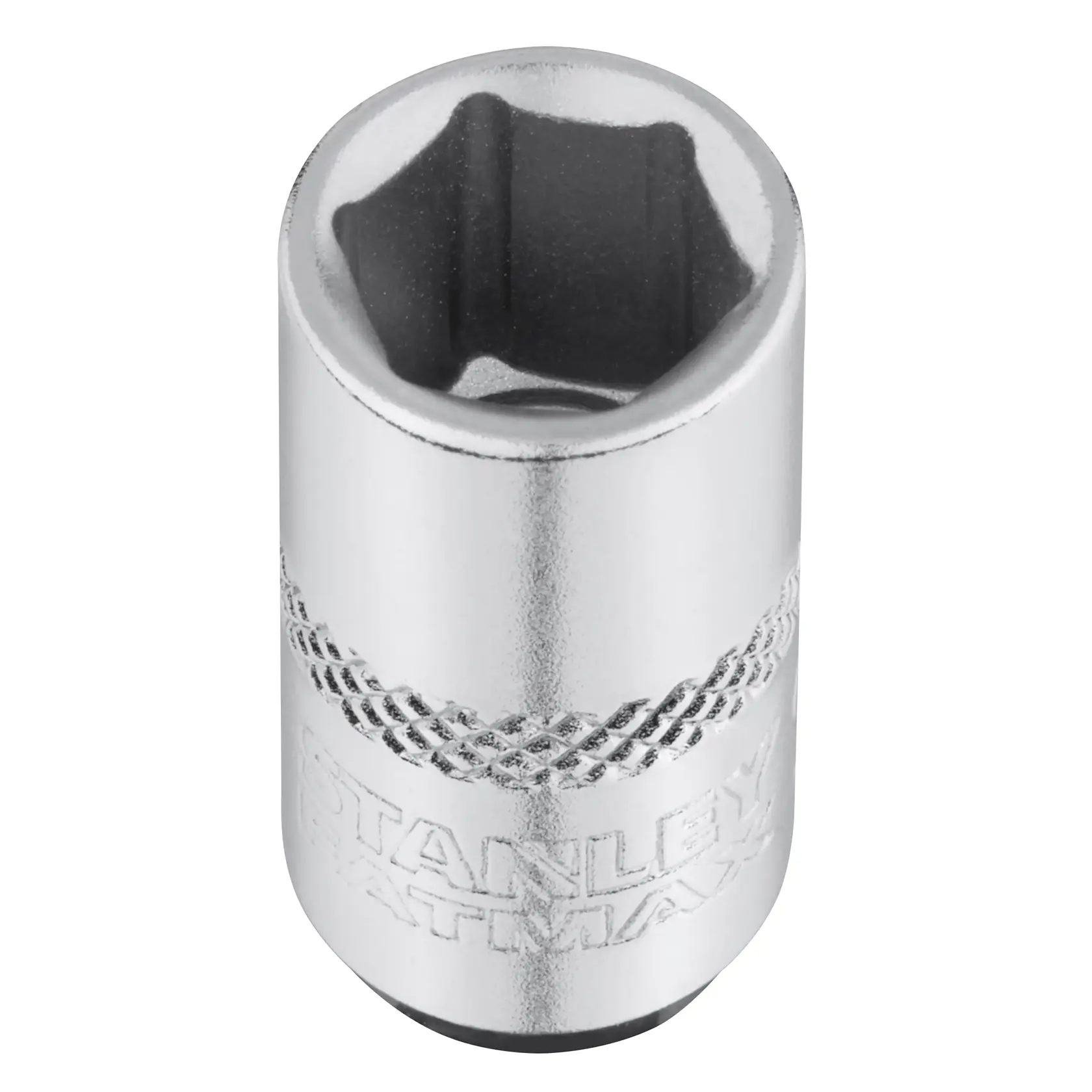 STANLEY FMMT17194-0 chrome socket, six-point, photography from above on white background.