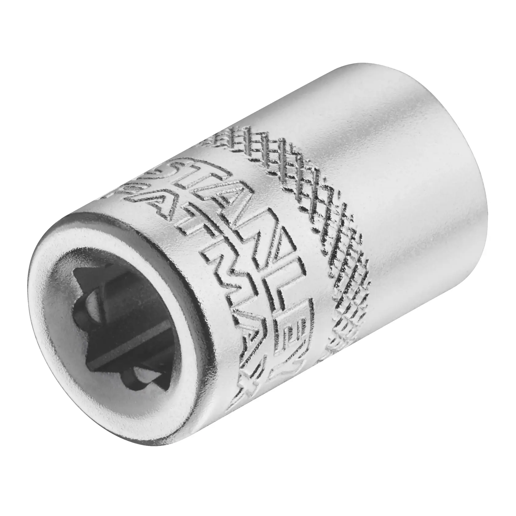 STANLEY FMMT17195-0 chrome socket, close-up angled photo on white background