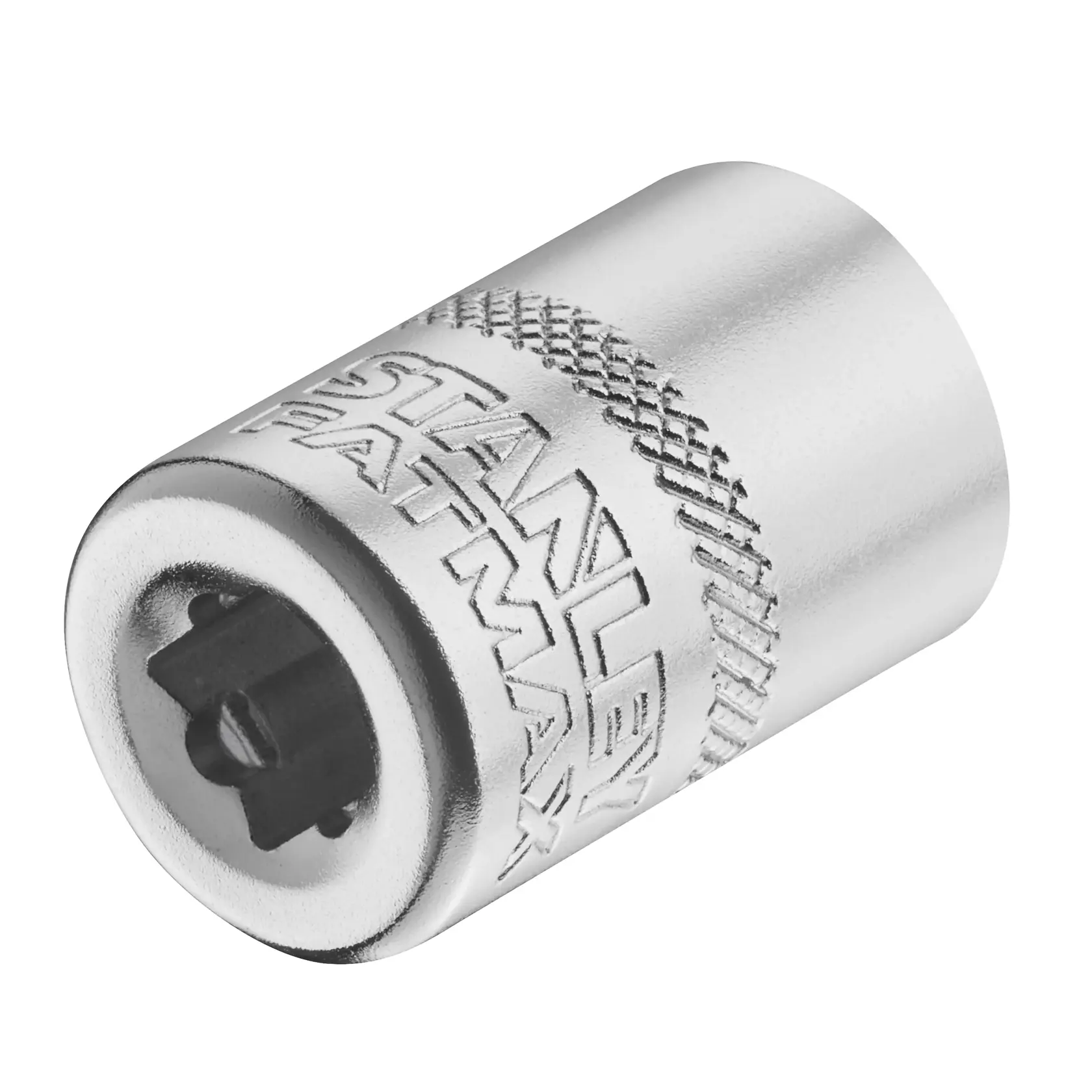 STANLEY FMMT17196-0 chrome socket, knurled grip, angled view on white background, photography product category.