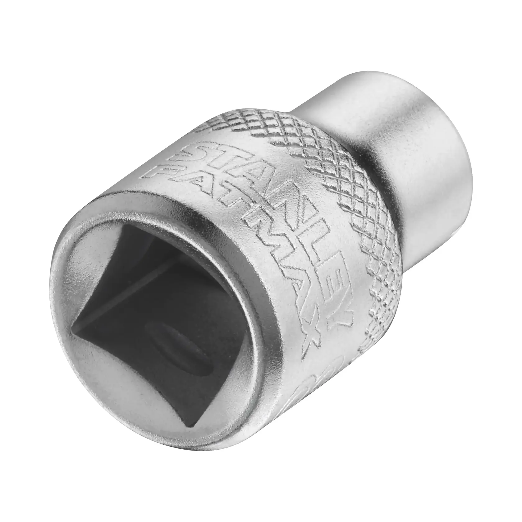 STANLEY FMMT17208-0 chrome socket adapter, close-up photo, shows FATMAX branding and knurled grip.