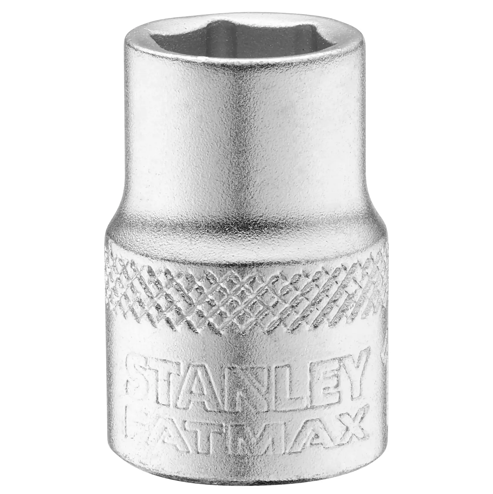 STANLEY FMMT17210-0 socket, silver metal finish, knurled grip, front angle on white background.