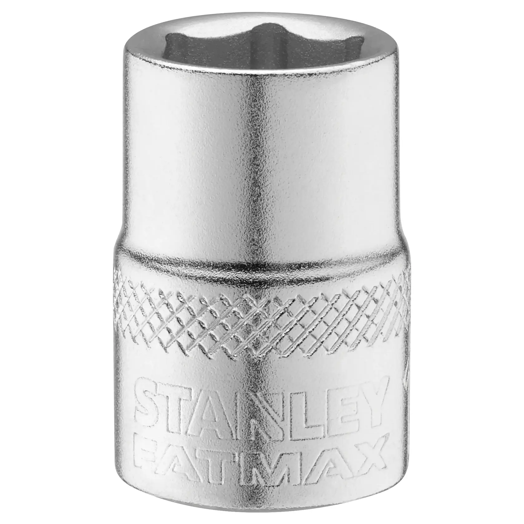 Photo of STANLEY FMMT17211-0 chrome socket with knurled grip and FATMAX branding, front angle on white background.