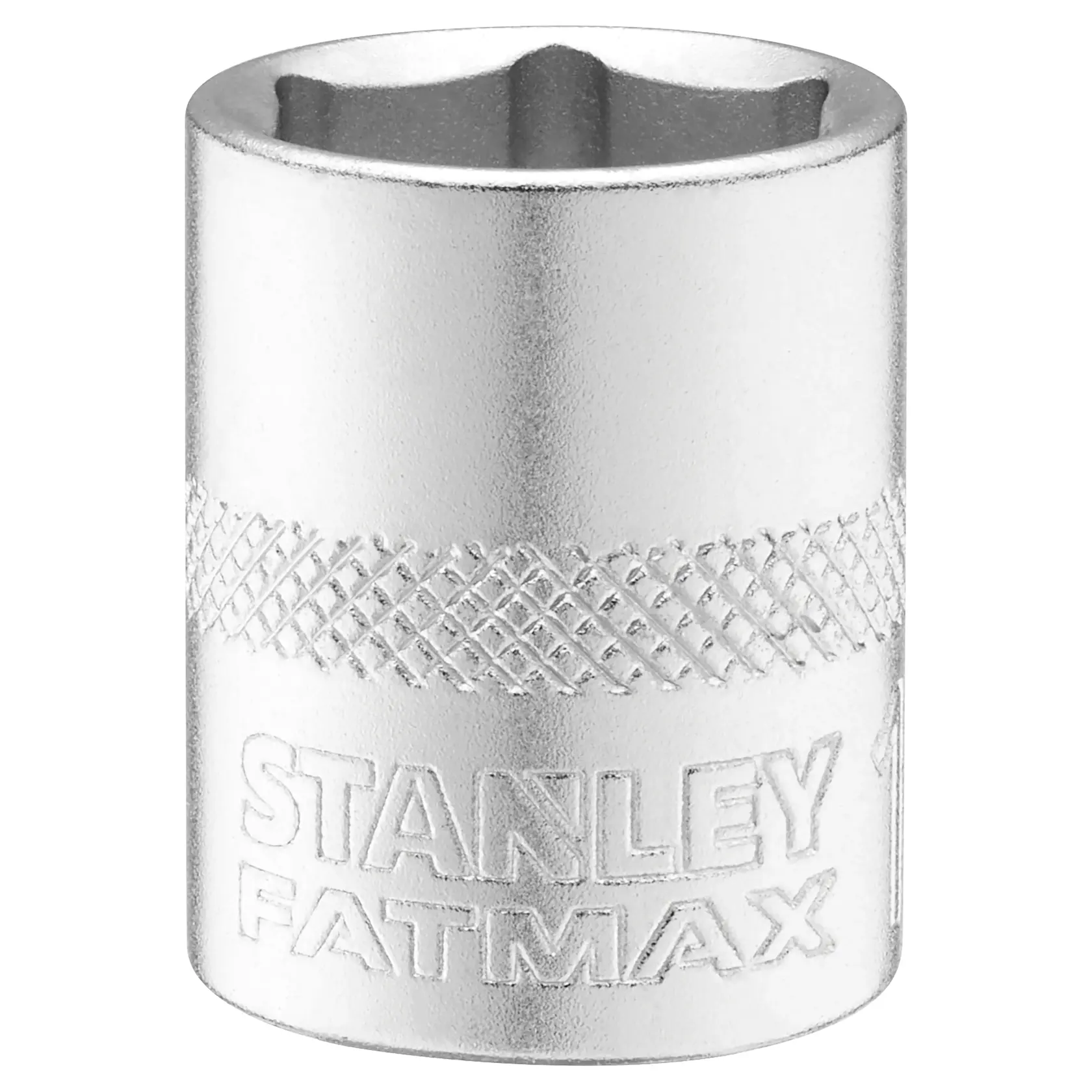 STANLEY FMMT17215-0 socket tool, silver, knurled grip, front angle, photographed on white background.