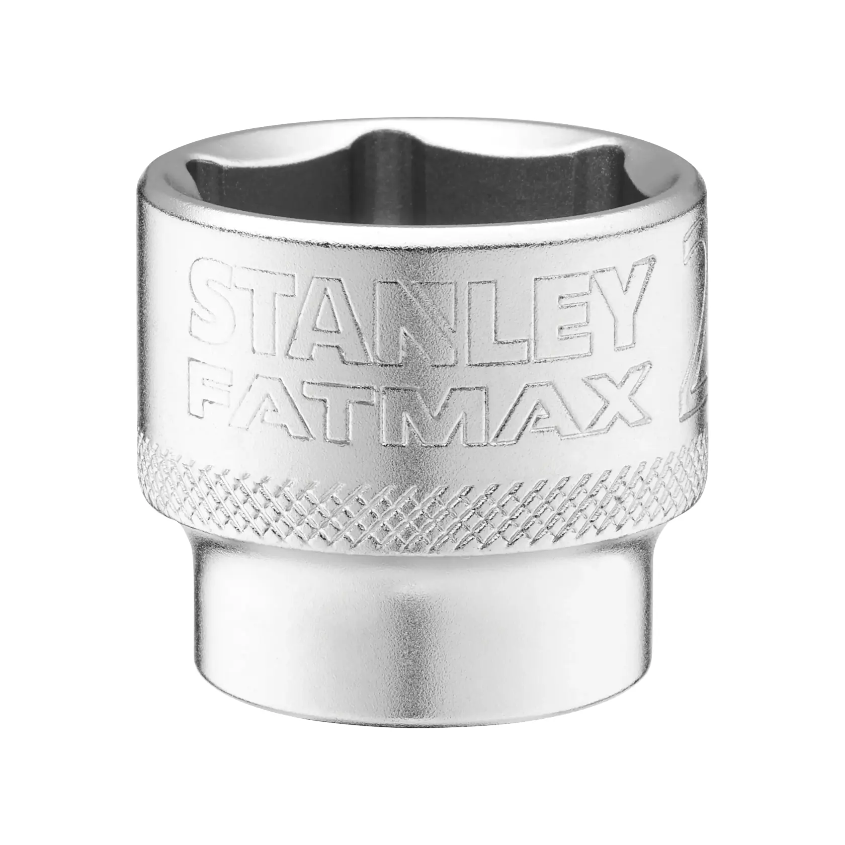 STANLEY FMMT17224-0 socket, chrome finish, FATMAX branding, close-up on white background.
