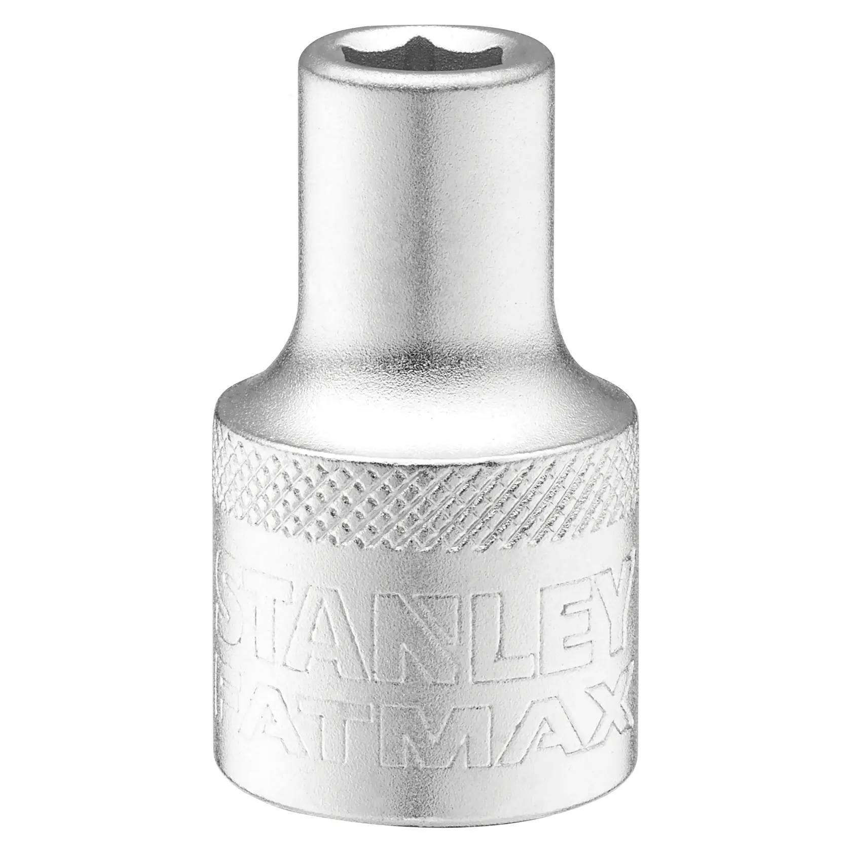 STANLEY FMMT17227-0 silver socket with knurled grip, front angle on white background, hand tool accessory.
