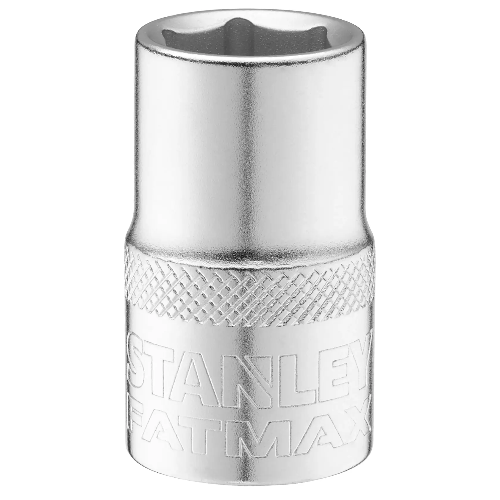 STANLEY FMMT17233-0 chrome socket, knurled grip, shown upright on white background.