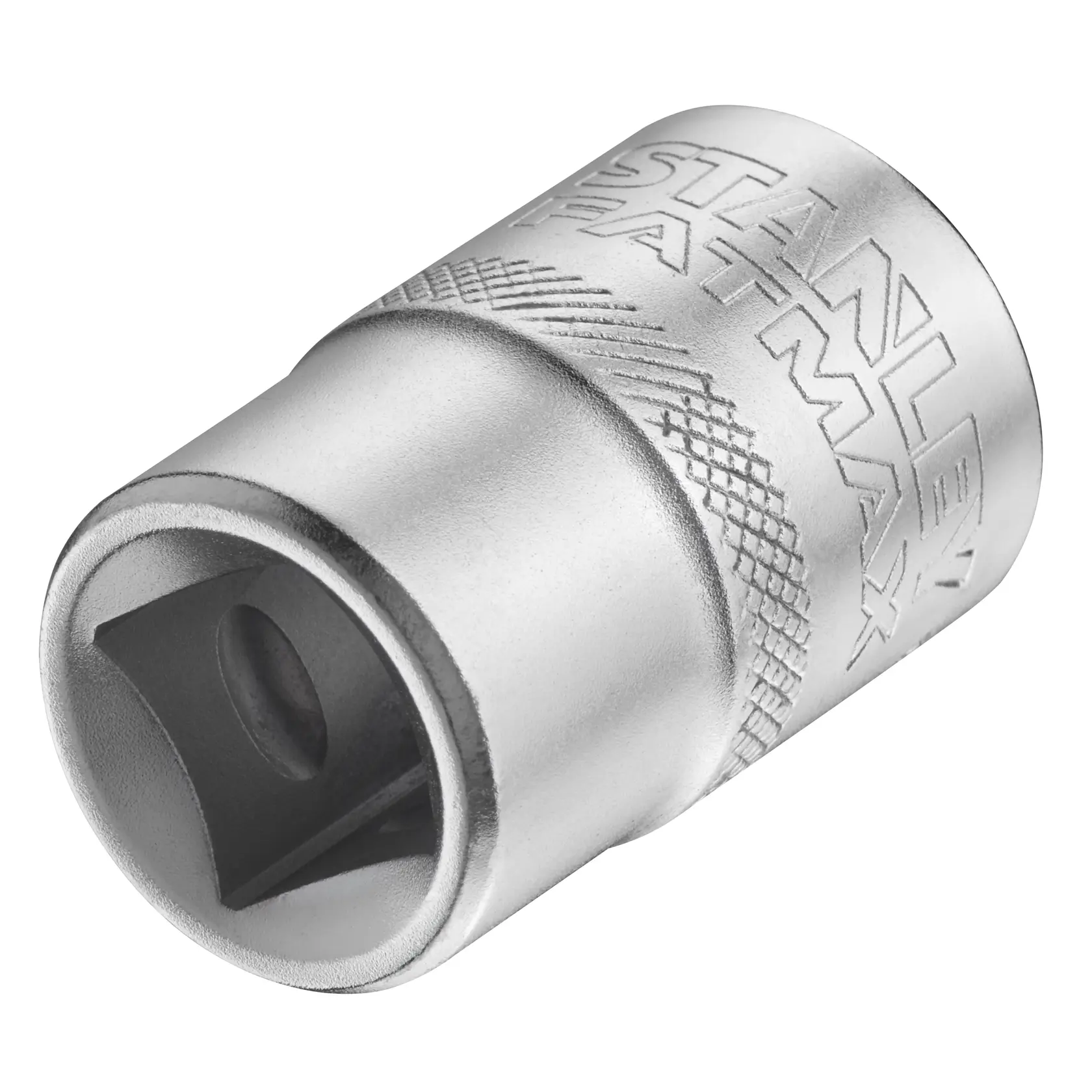 STANLEY FMMT17236-0 chrome socket with knurled grip, photography of single socket angled on white background.