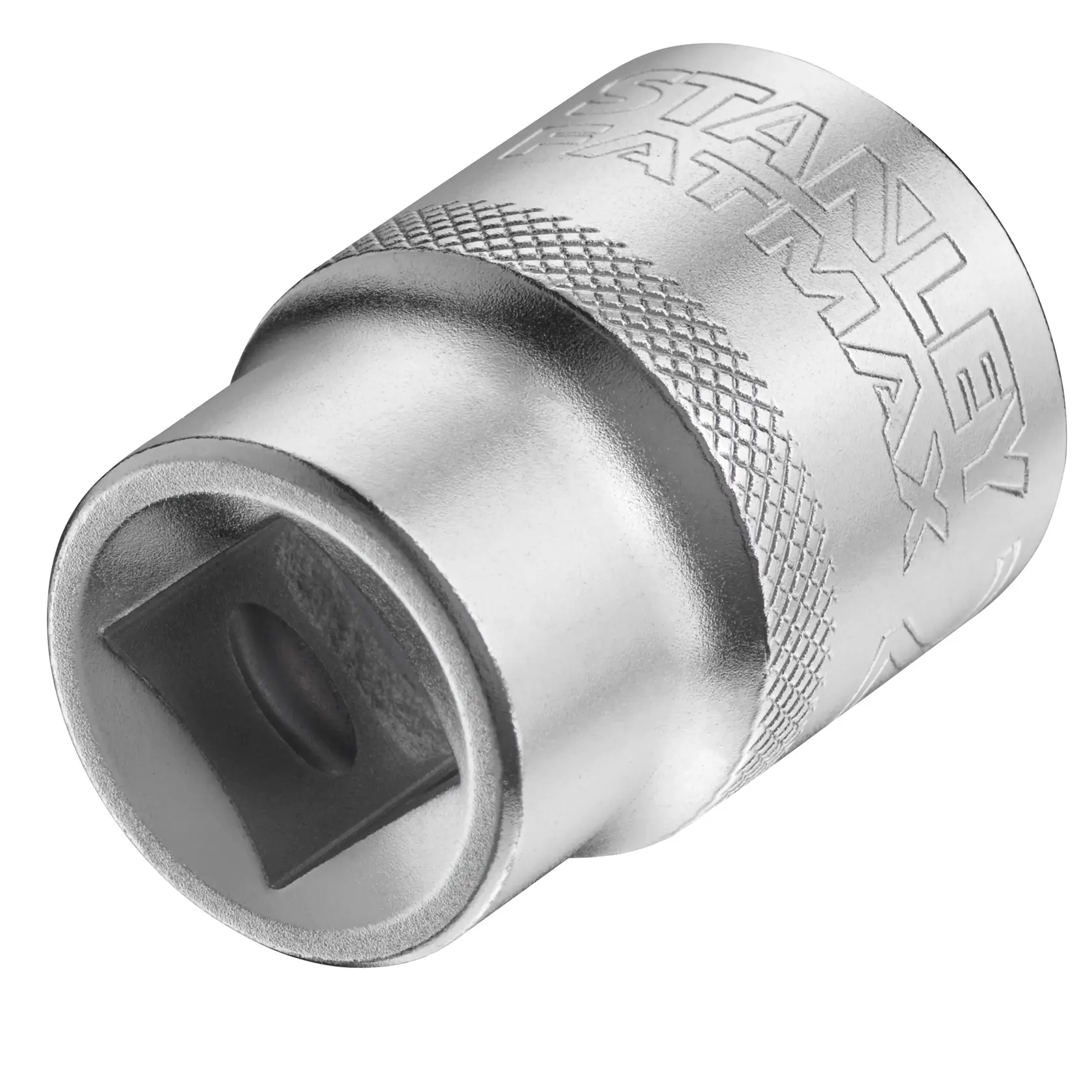 STANLEY FMMT17240-0 silver socket tool, knurled grip, angled close-up photo on white background.