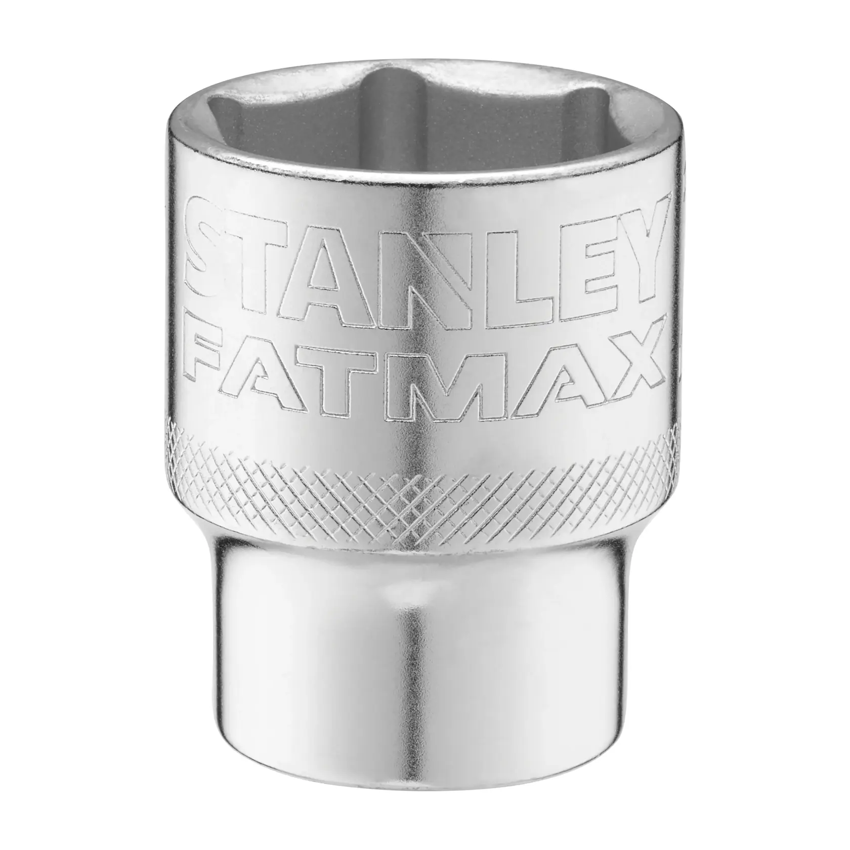 STANLEY FMMT17243-0 chrome socket, knurled grip, FATMAX branding, front angle on white background.