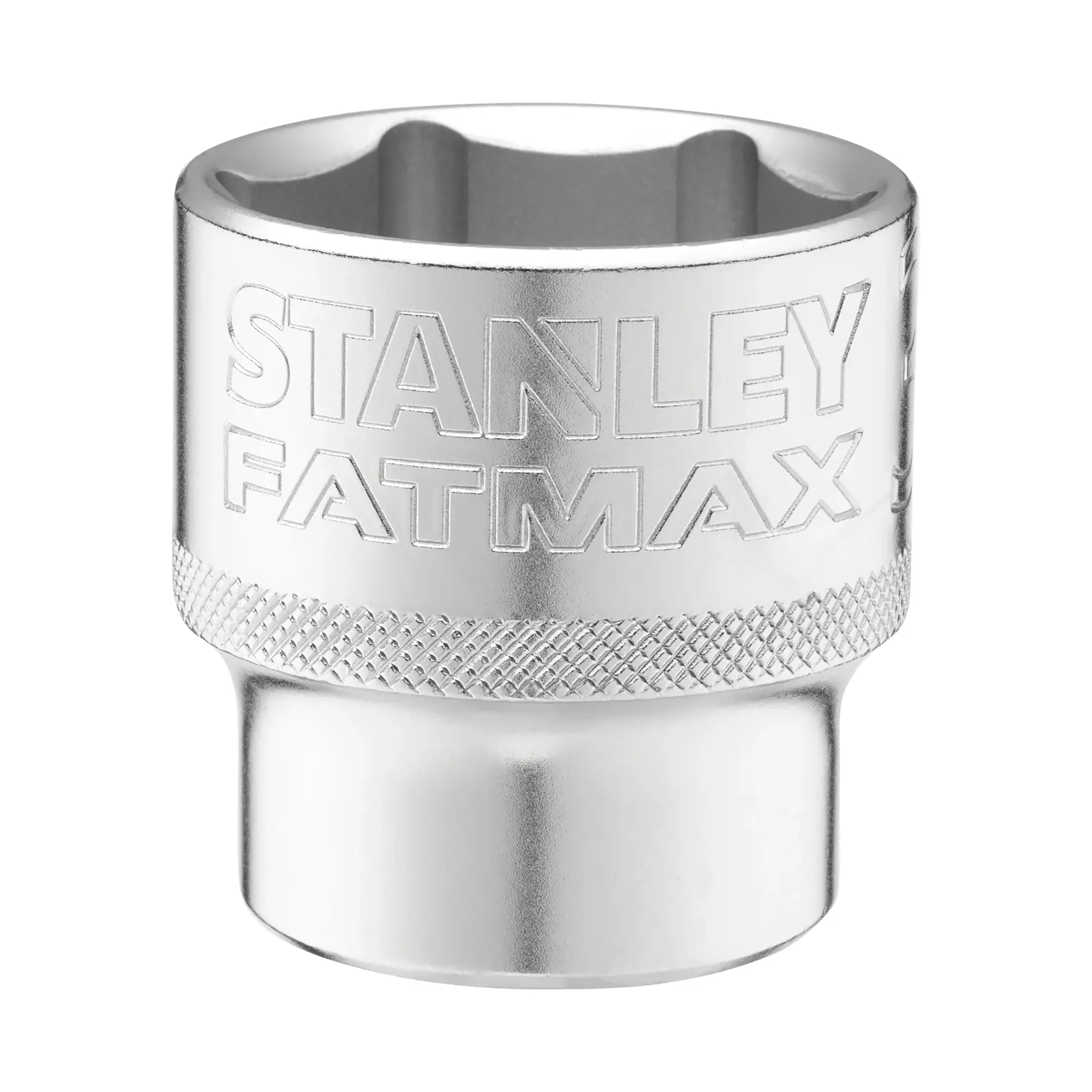 Photo of STANLEY socket, SKU FMMT17246-0, chrome finish with STANLEY FATMAX branding, front angle on white background.