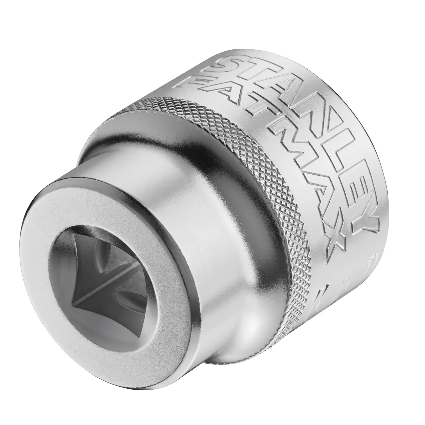 STANLEY FMMT17246-0 chrome socket, knurled grip, photography on white background.