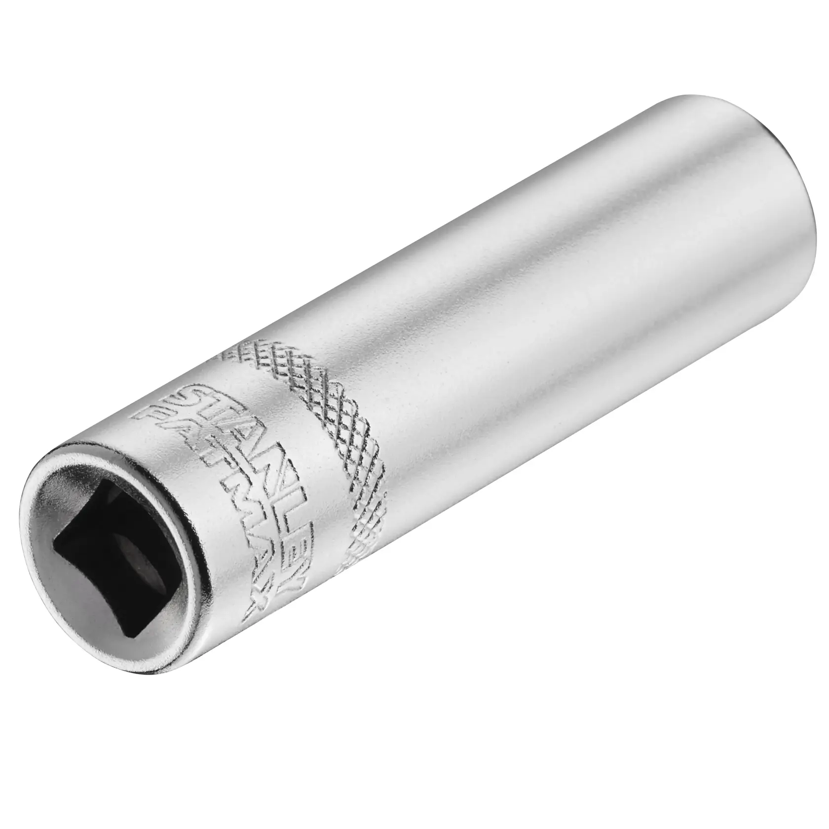 STANLEY FMMT17339-0 chrome socket tool, photography, side angle on white background.