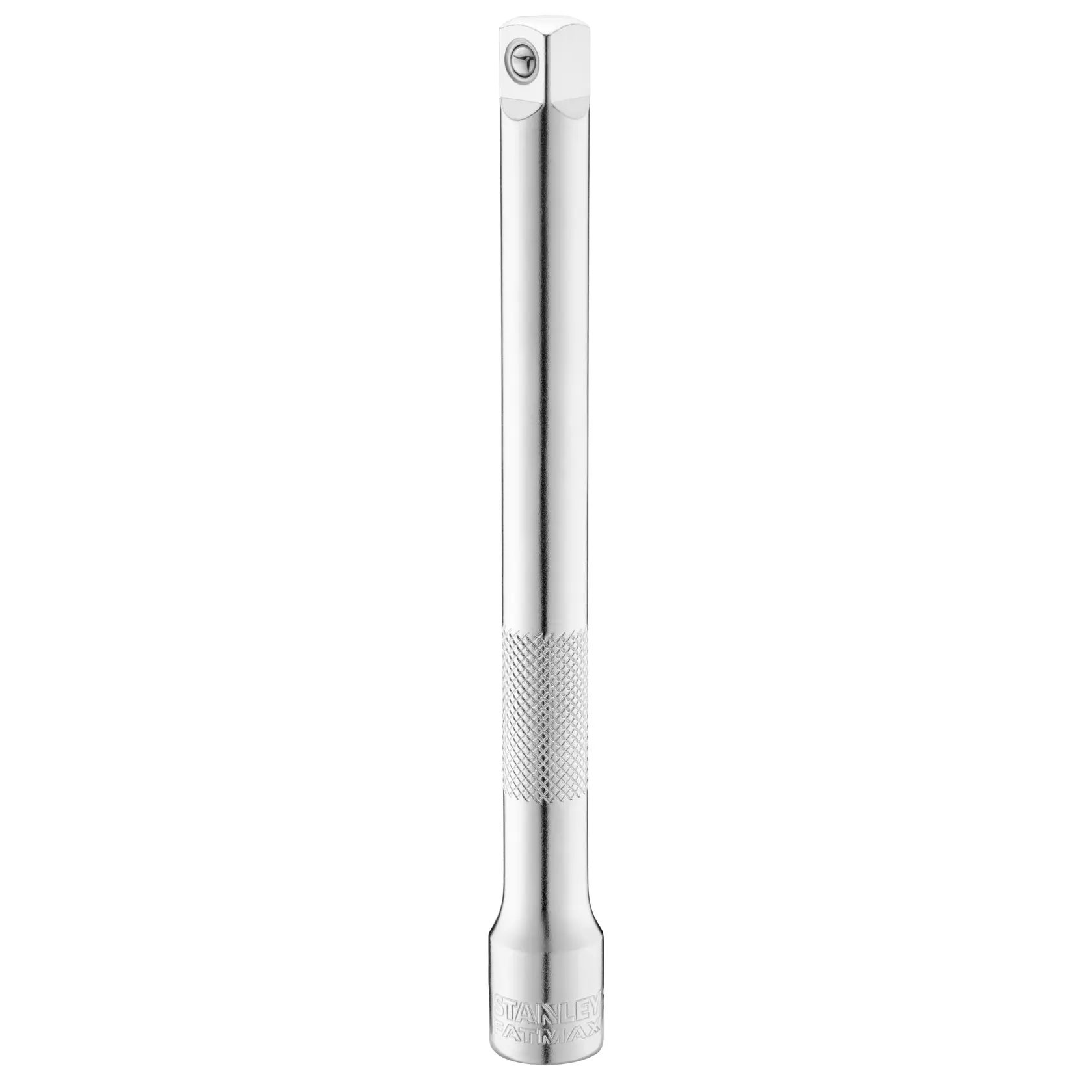 STANLEY FMMT25131-0 chrome extension bar, knurled grip, straight angle on white background.