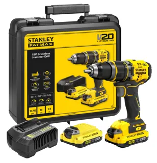 STANLEY® FATMAX® V20 Perceuse Visseuse Percussion 80nm Brushless - Lithium 18v - 2 Batteries 2ah