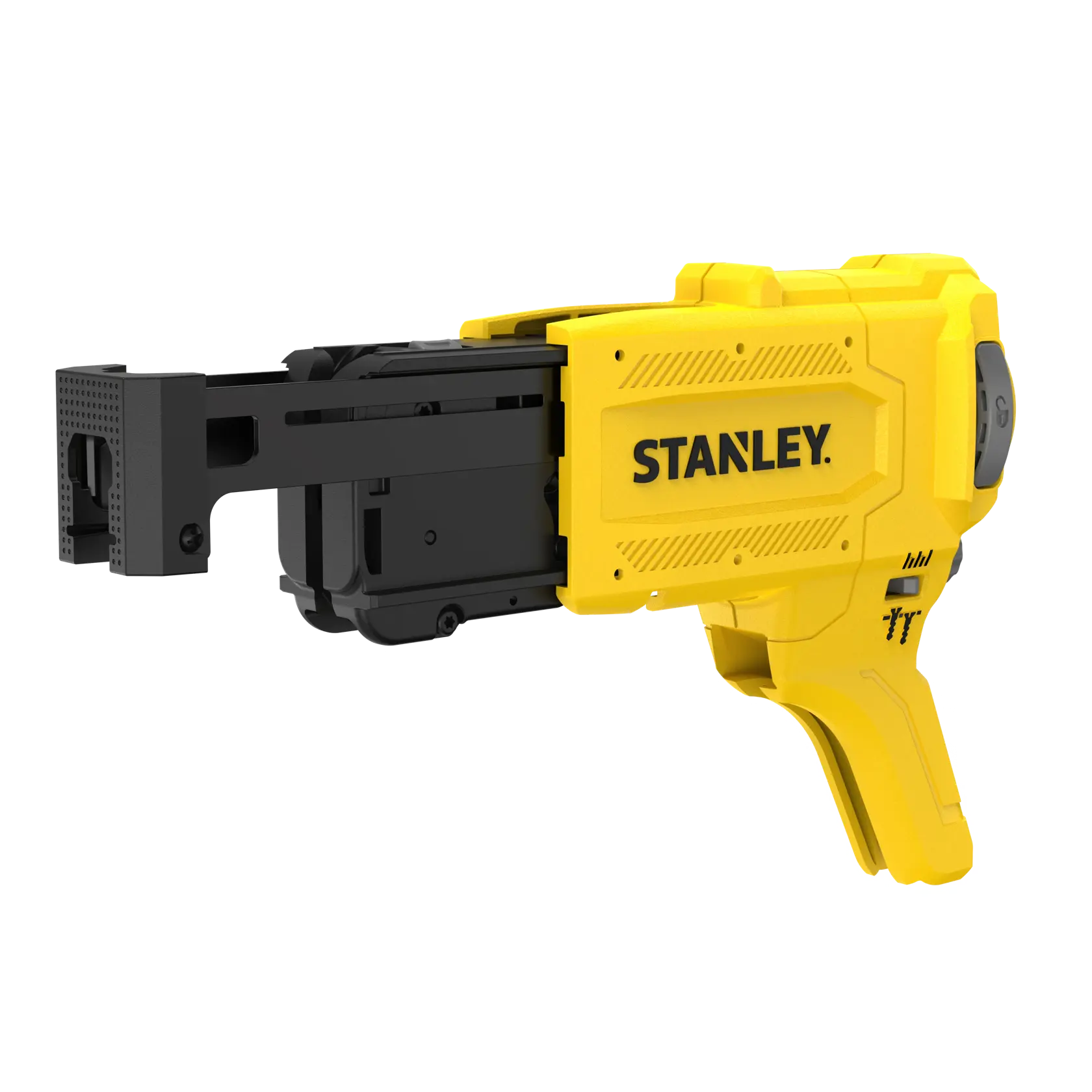 STANLEY SFMCF6001 yellow and black fastening tool side view on white background.