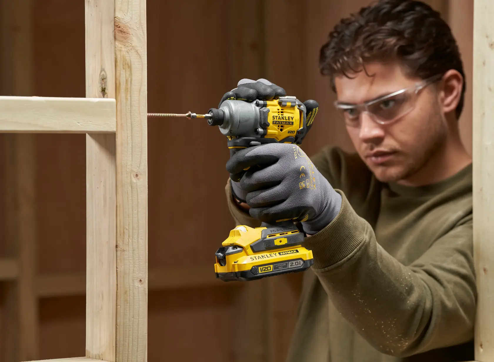 18V STANLEY® FATMAX® V20 Cordless Brushless 3-Speed Impact Driver with 2 x 2.0Ah Lithium Ion Batteries, Charger and Kit Box