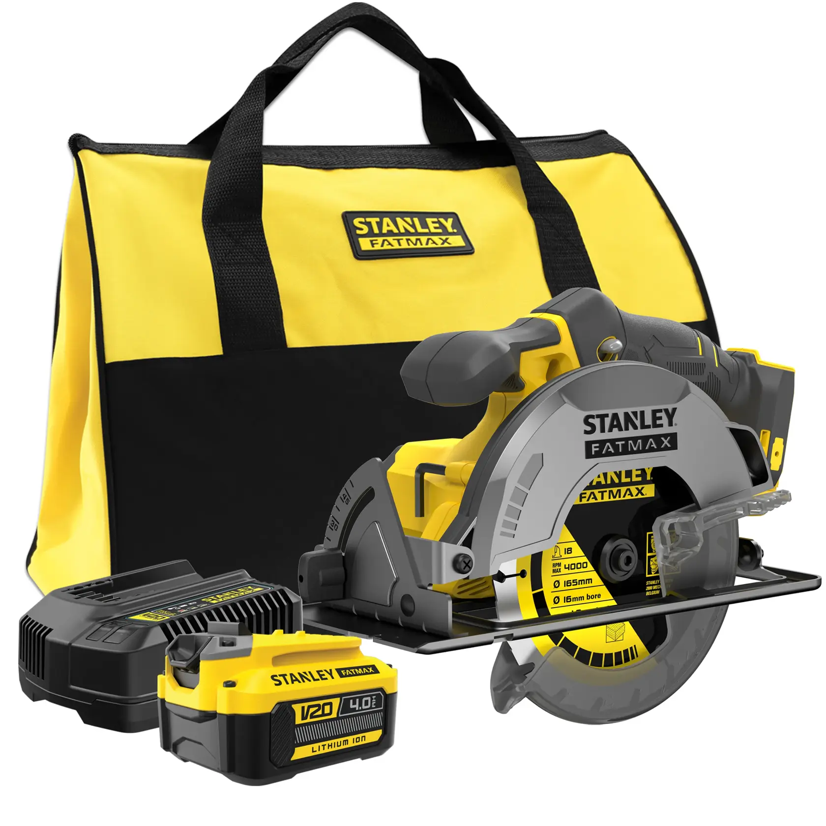 STANLEY® FATMAX® V20 Scie circulaire 165 mm 18V + 1 batterie 4 Ah en sac souple