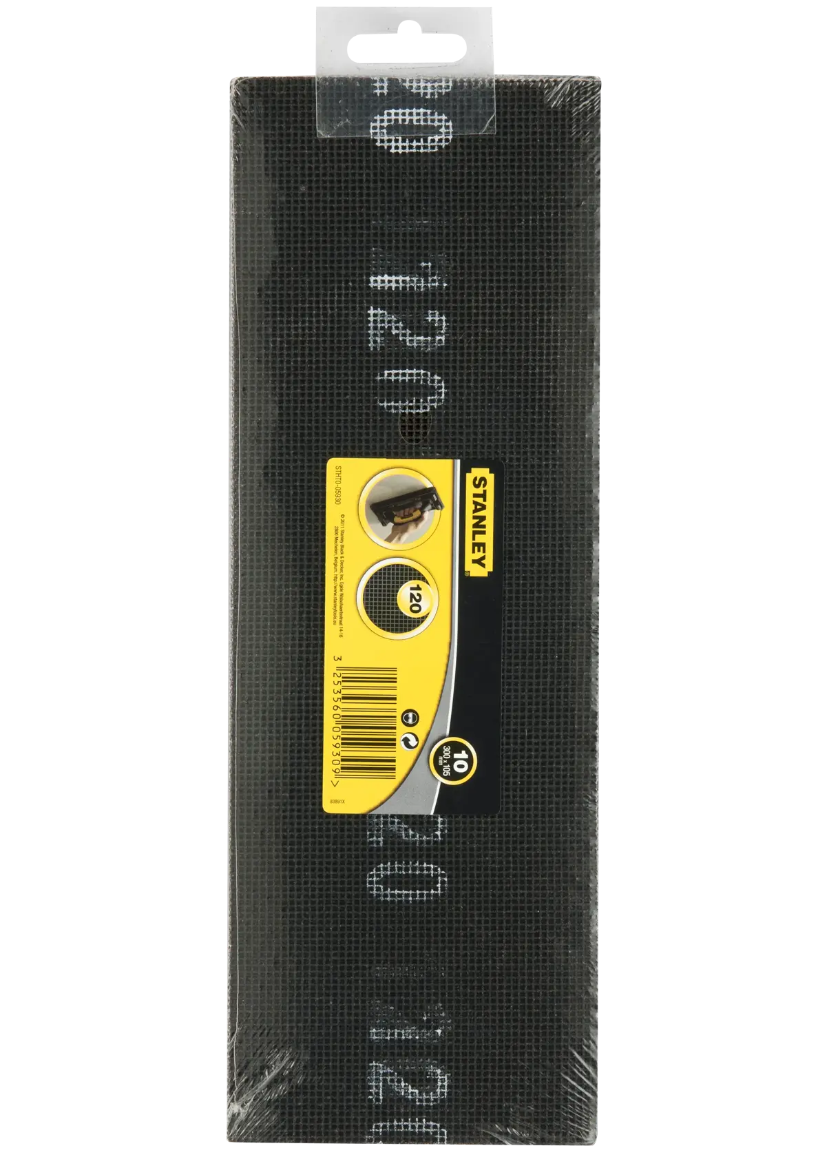 STANLEY STHT0-05930 mesh sanding sheet pack, 120 grit, rectangular, front view on white background.