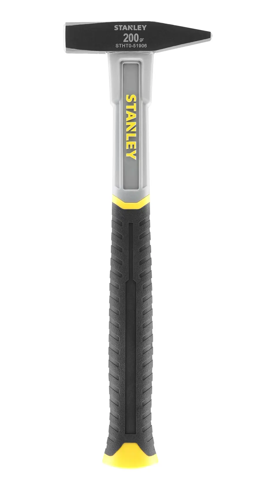 STANLEY STHT0-51906 chipping hammer with black and yellow grip, front angle on white background.