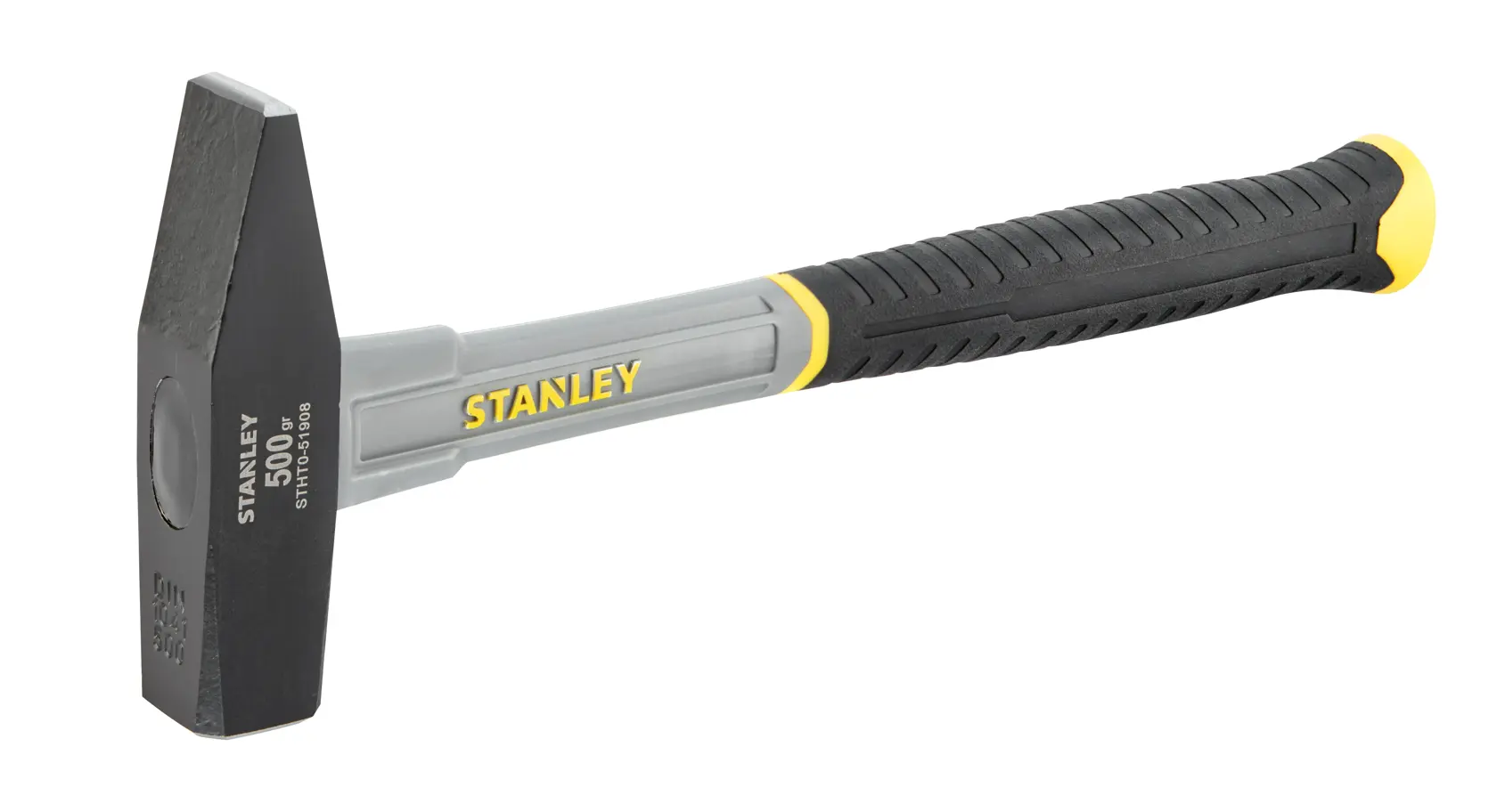 Stanley 500g hammer with black and yellow ergonomic handle, designed for precision tasks.
