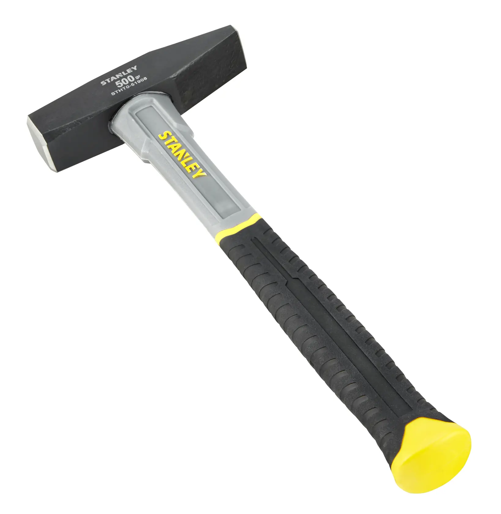 Stanley club hammer with a black and yellow handle, 500g weight, suitable for construction tasks.