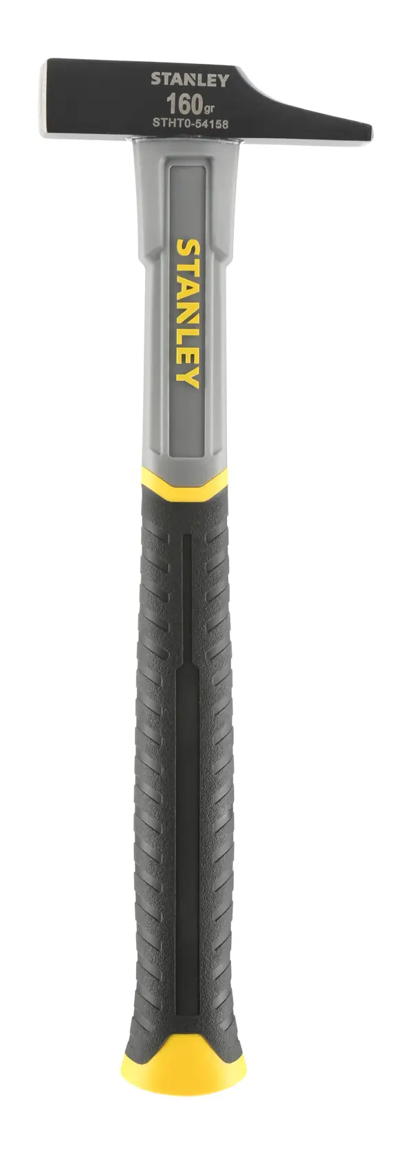 Stanley hammer with black and yellow handle, STHT0-54158 model, shown upright against a white background.