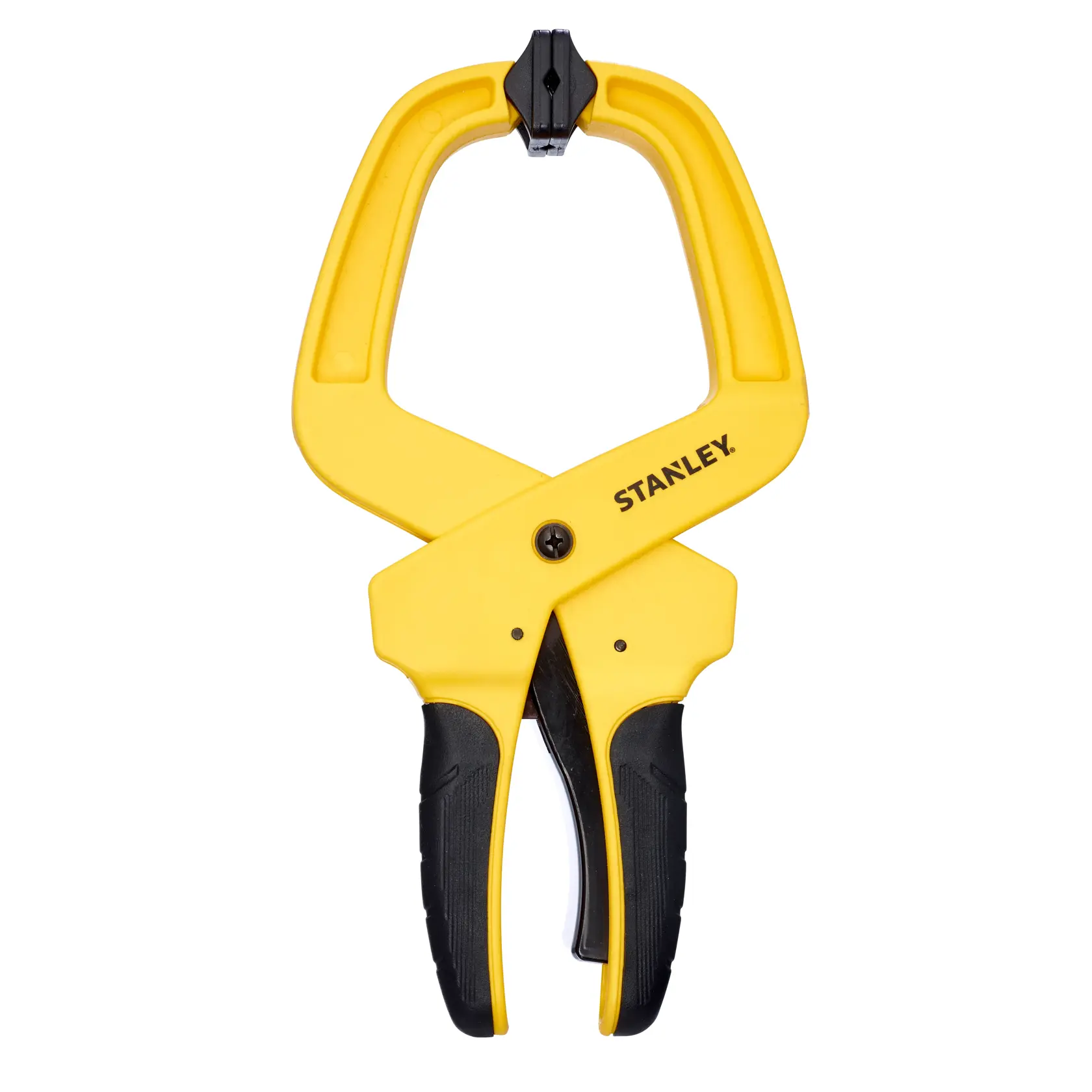 Stanley yellow and black spring clamp tool, suitable for holding materials securely during photography projects.