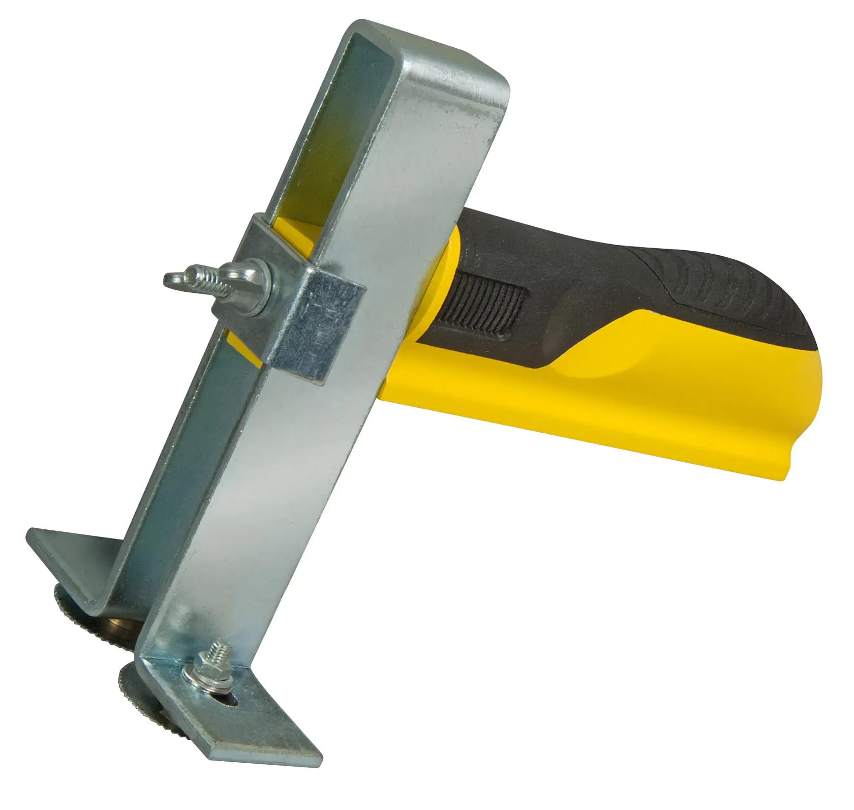 Photo of STANLEY STHT1-16069 steel marking gauge with yellow and black handle, side angle.