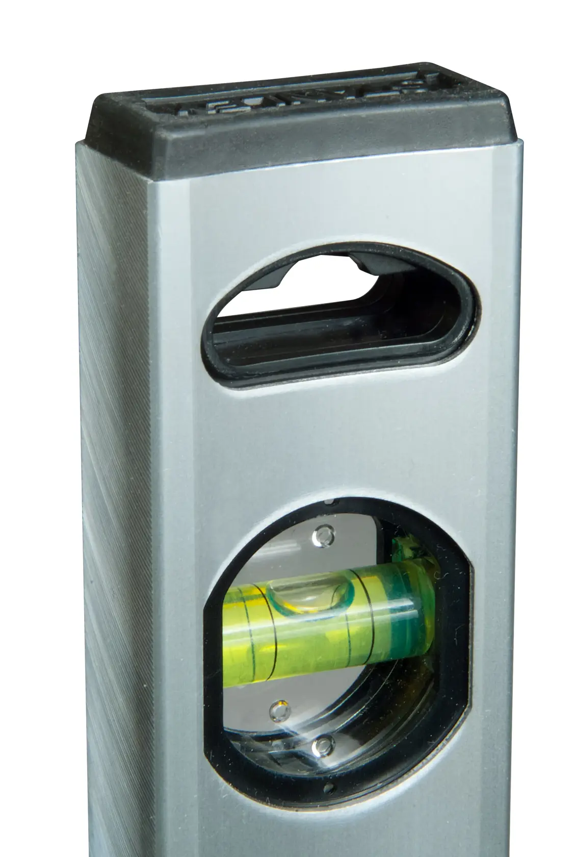 STANLEY STHT1-43111 spirit level with handle, photography of close-up angle on white background.