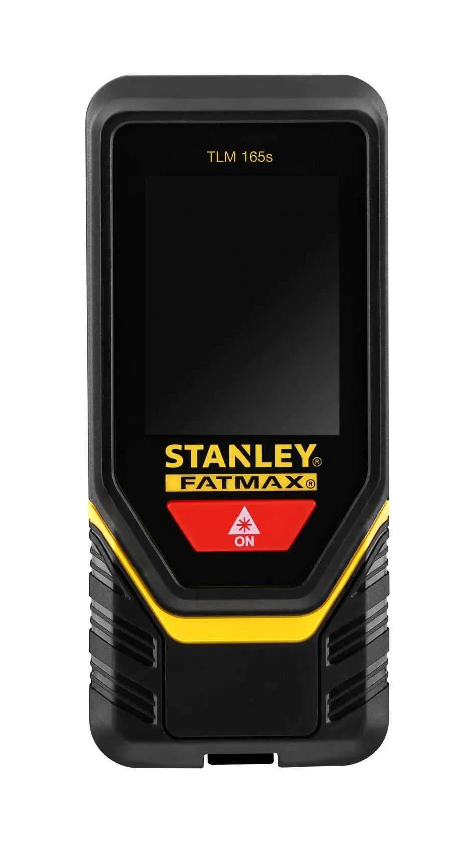 STANLEY STHT1-77139 laser distance measurer, black and yellow, front view, photography.