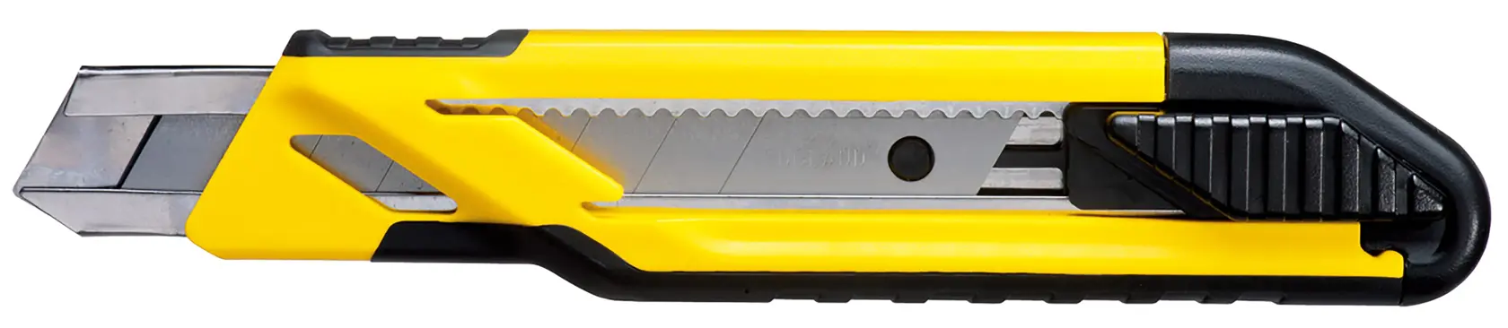 STANLEY STHT10266-0 yellow and black retractable utility knife shown in side view on white background.