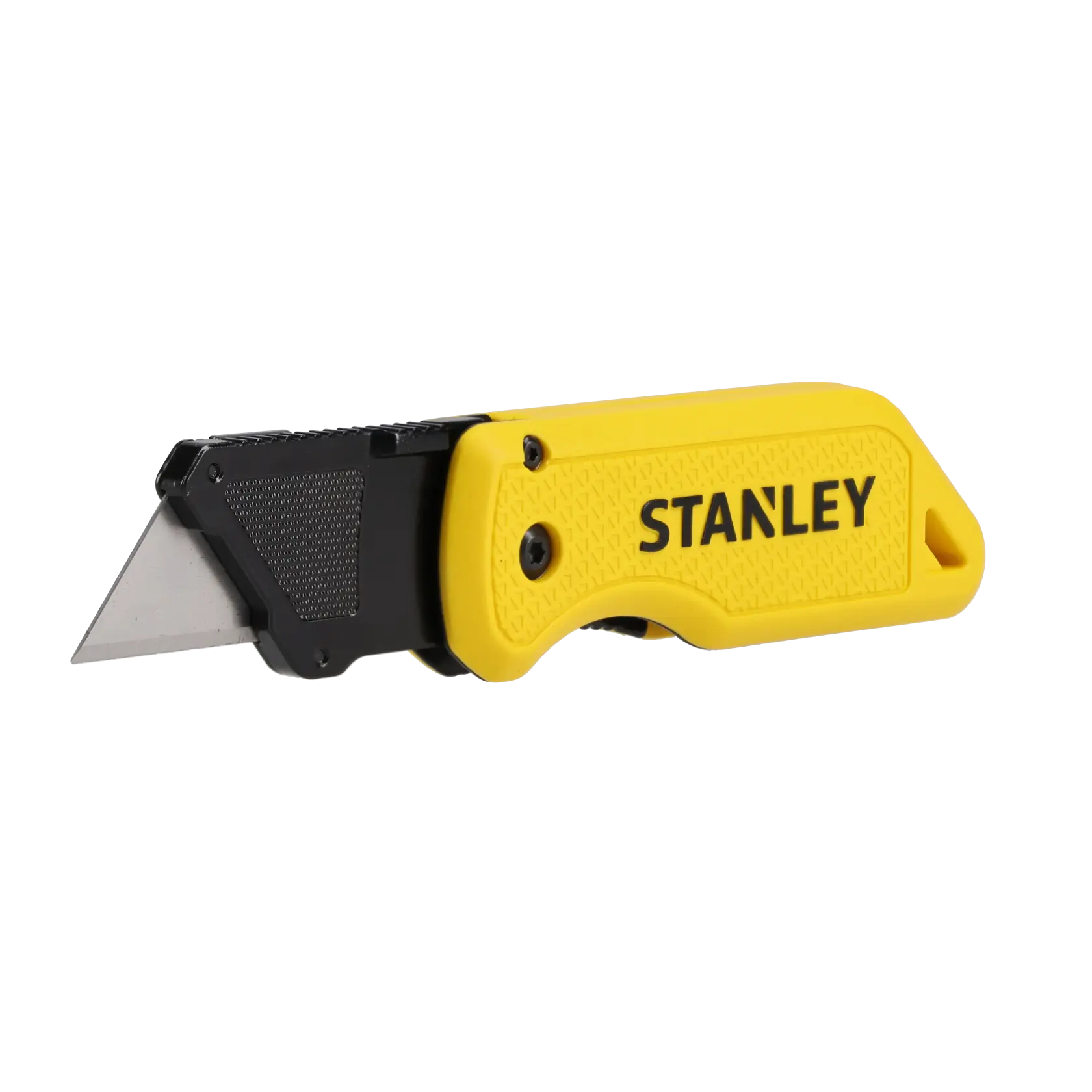 STANLEY STHT10520-0 utility knife with yellow handle, side view on white background.