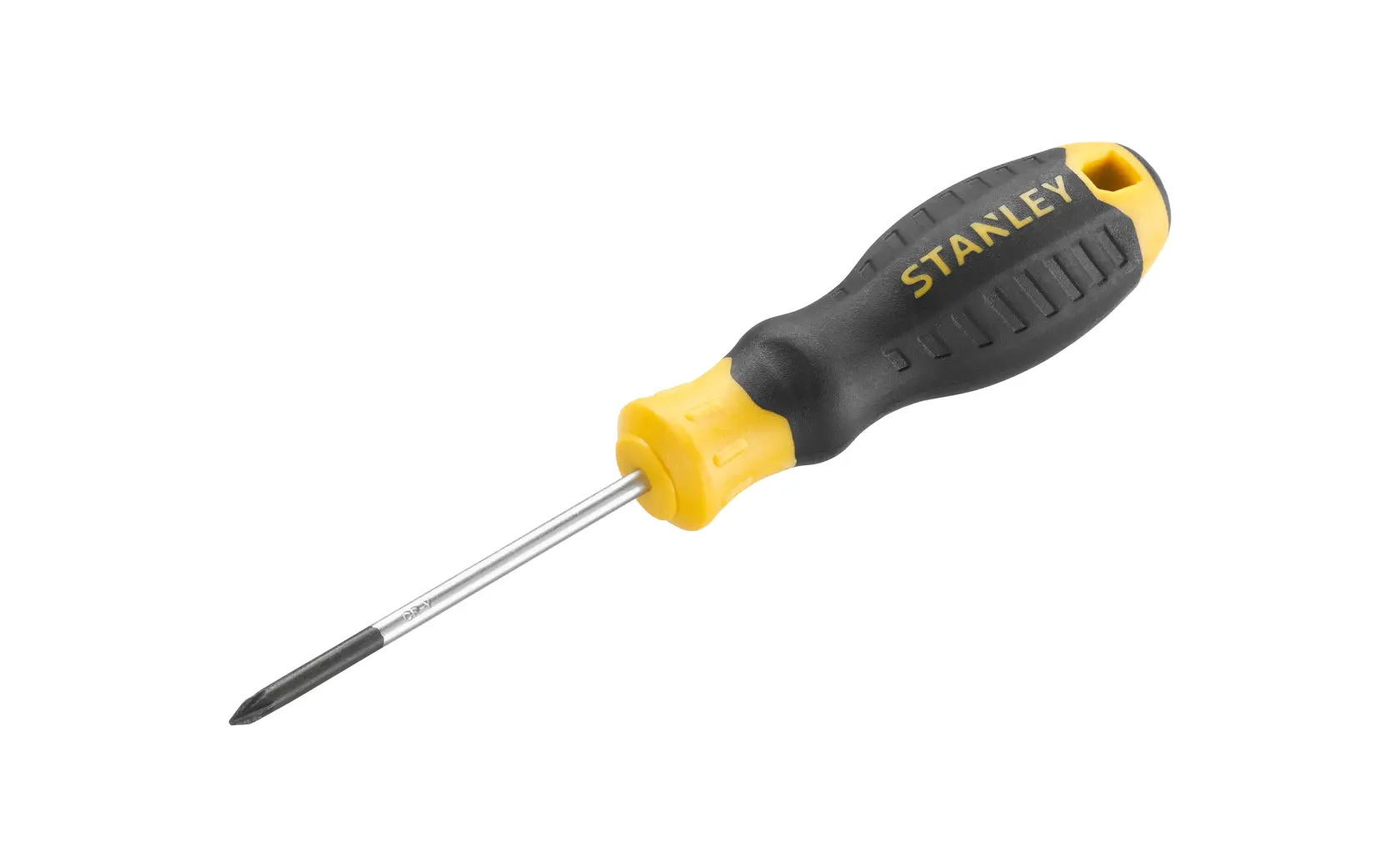 STANLEY STHT16161-0 screwdriver with black and yellow ergonomic handle, product angled on white background.