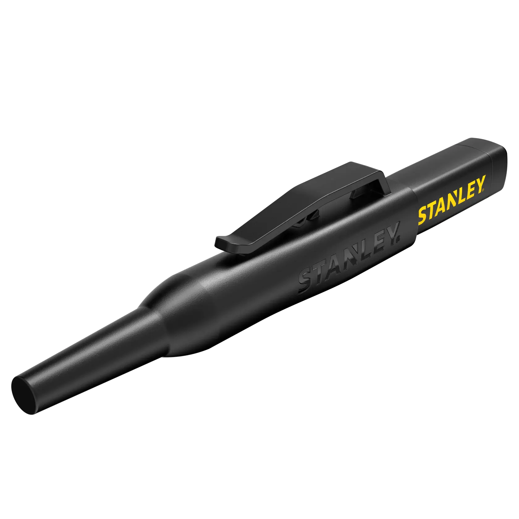 STANLEY STHT47003-0 black carpenter pencil with pocket clip, shown angled on white background.