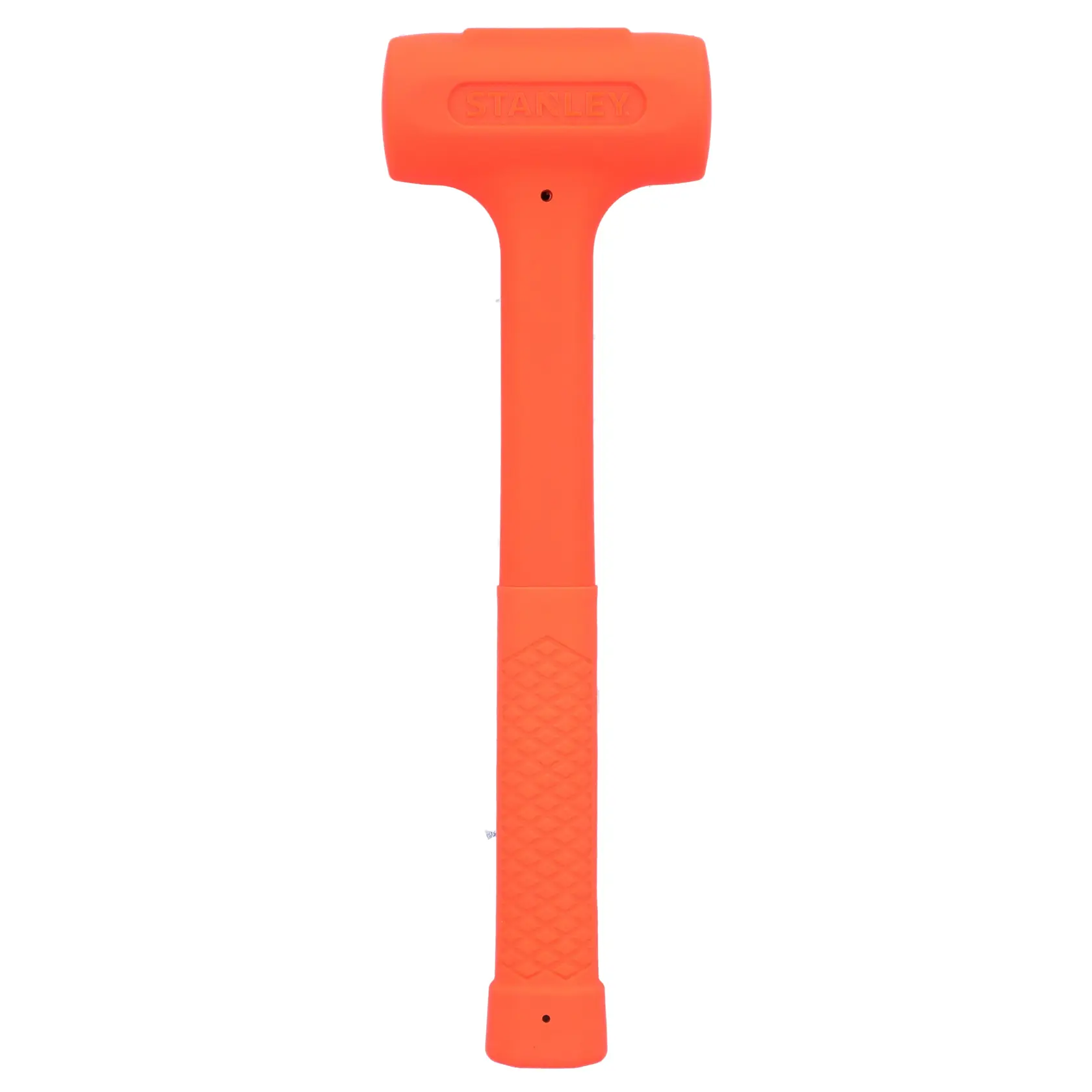 STANLEY STHT57530-0 orange dead blow hammer with textured handle, product photo on white background.
