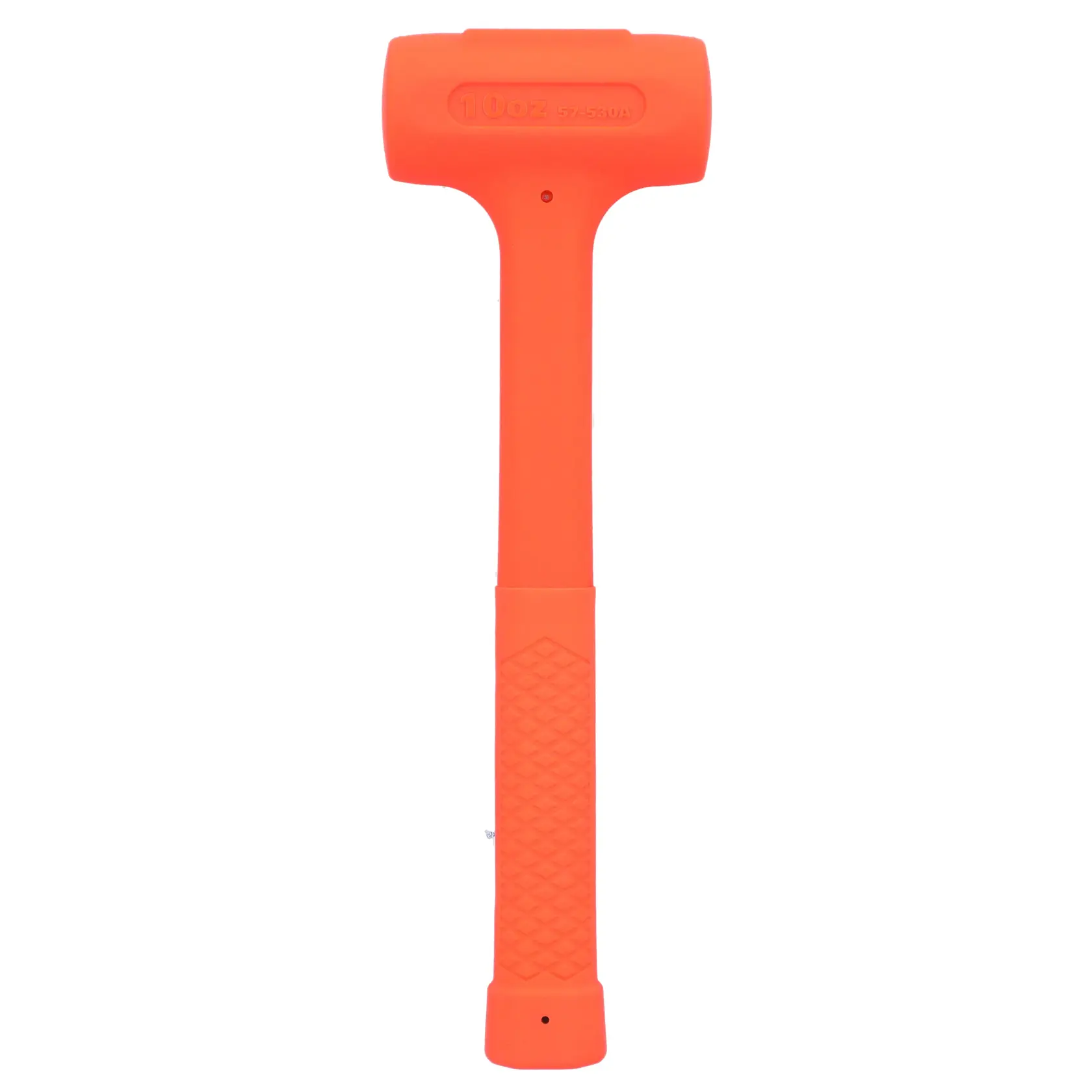 Photo of STANLEY STHT57530-0 orange dead blow hammer, front view on white background.