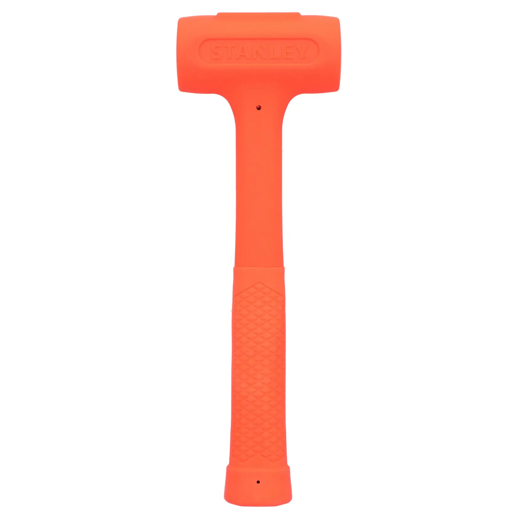 STANLEY STHT57531-0 orange dead blow hammer, textured grip, photography with front view on white background.