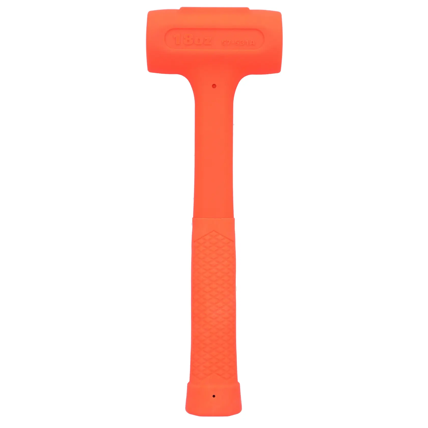 STANLEY STHT57531-0 orange dead blow hammer, textured handle, front view on white background.